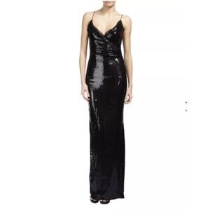NICOLE MILLER Black Sequin Maxi Dress Sz 4 Formal Cocktail Party Hollywood Glam